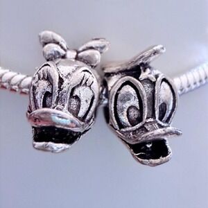 Pandora-like Silver Bead Charm Fits Snake Chain Bracelet Donald Daisy Duck